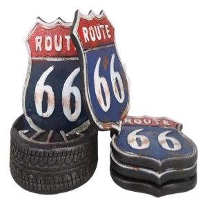 Vintage Classic Road Trip Iconic Route 66 Highway Sign Truck Tire Coaster Set