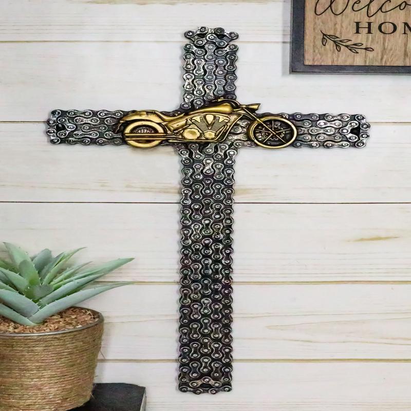 Western Rustic Motorcycle Chains Mechanic Biker Chopper Bike Wall Cross Decor