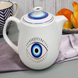 White Gothic Alchemy Porcelain Wicca Evil Eye Of Providence Protection Tea Pot