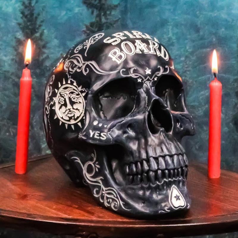 Wicca Black Paranormal Ouija Spirit Board Planchette Painted Skull Figurine
