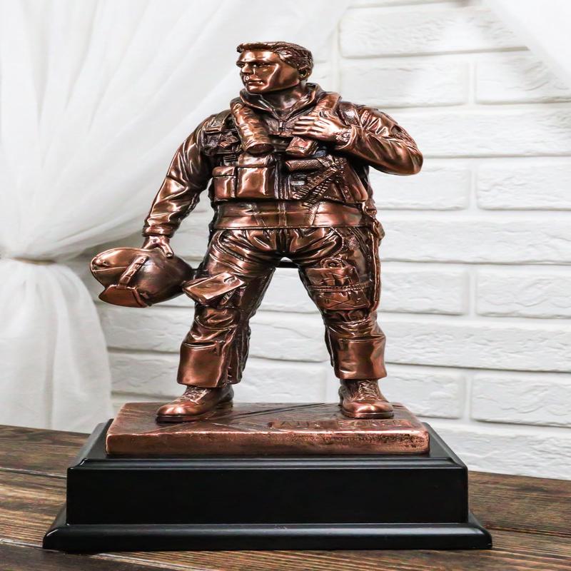 Air Force Airman Aircraft Carrier Fighter Jet Pilot Bronzed Statue With Base 11"