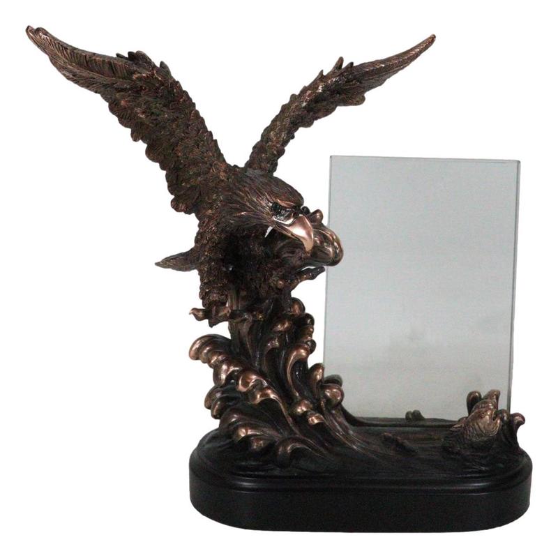 American Bald Eagle Catching Fish In Water Picture Frame Bronzed Resin Figurine