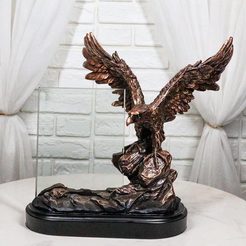 American Bald Eagle Landing On Rocky Pillar Picture Frame Bronzed Resin Figurine