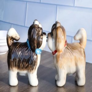 Animated Puppy Dog Shih Tzu Kitchen Salt And Pepper Shakers Ceramic Figurine Set