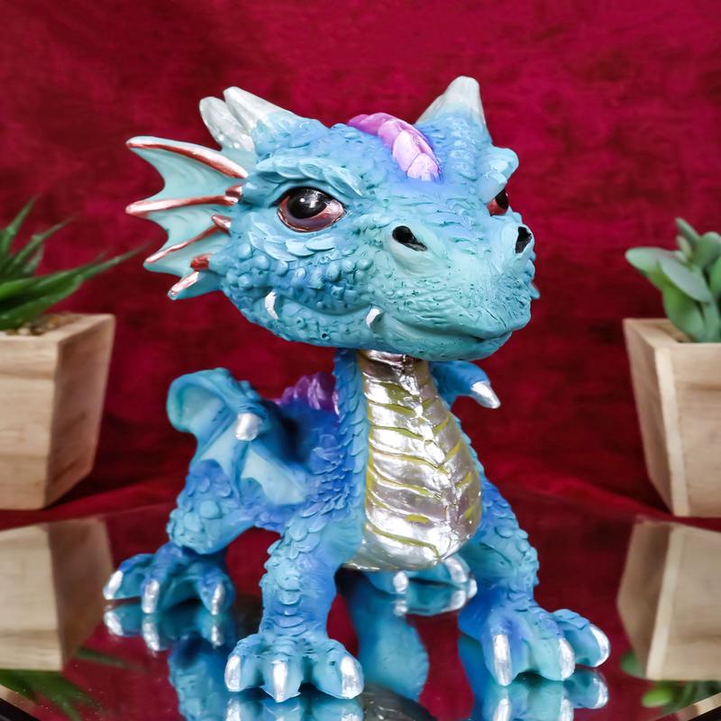 Blue Whimsical Wyrmling Dragon With Flutter Wings Decorative Bobblehead Figurine