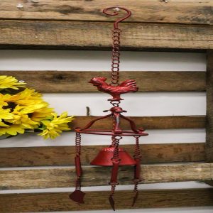 Cast Iron Rustic Red Chicken Rooster Hanging Garden Patio Bell Wind Chime Decor