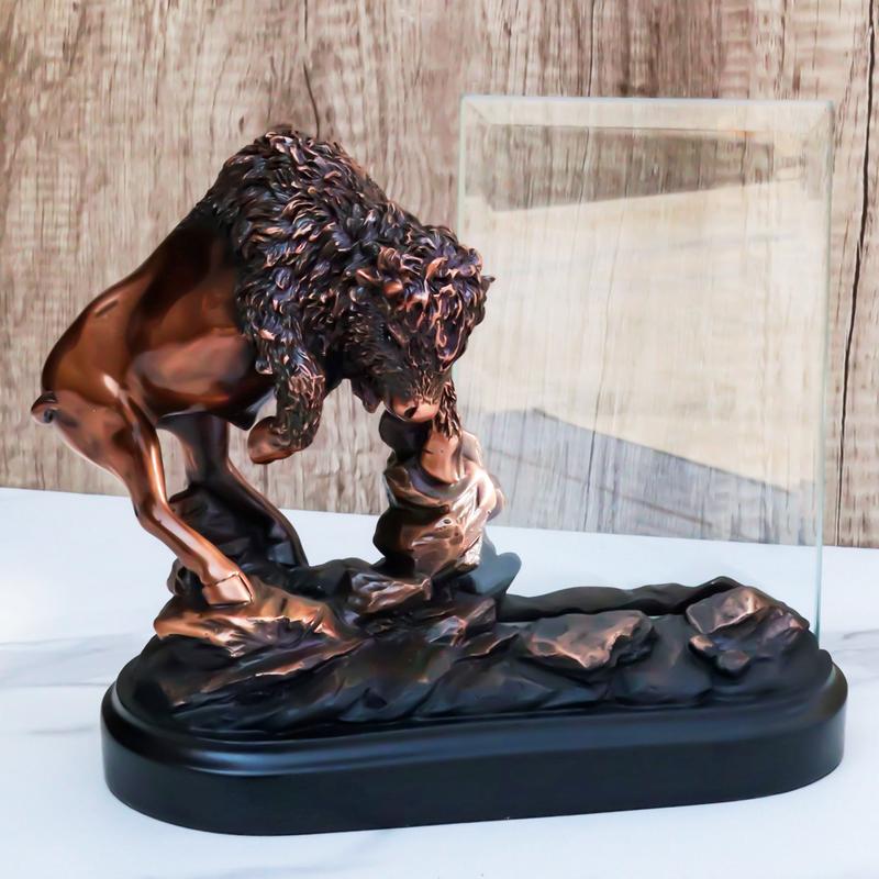 Charging Native American Bison Buffalo 6"X4" Picture Frame Bronzed Figurine