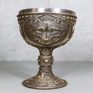 Faux Bronze Alpha Gray Wolf Celtic Tribal Knotwork Wine Chalice Goblet Cup