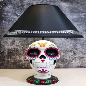 Festive Lights Macabre Day Of The Dead Sugar Skull Floral Sculptural Table Lamp