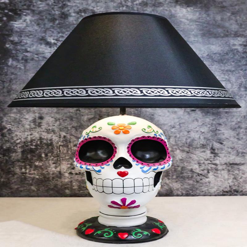 Festive Lights Macabre Day Of The Dead Sugar Skull Floral Sculptural Table Lamp