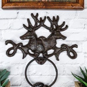 Forged Cast Iron Double Stag Deer Antlers Wall Hooks For Keys Leashes Scarves