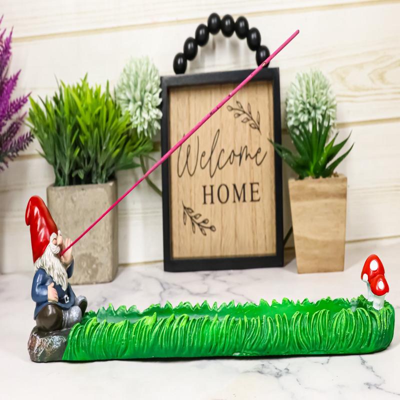 Gnaughty Pot High Smoking Gnome Toadstool Mushrooms Greens Incense Burner Holder