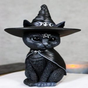 Gothic Fiends Pentagram Black Cat With Triple Moon Witch Hat And Cape Figurine