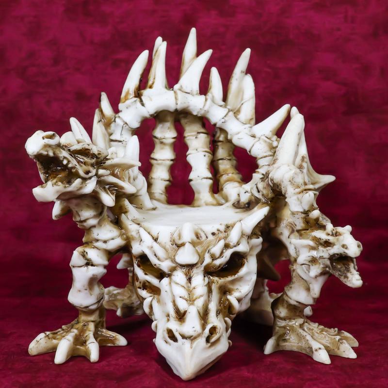 Legendary Arthurian Merlin Dragon Skulls Bones Skeletons Throne Chair Figurine