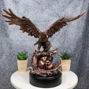 Majestic Bald Eagle Mother Spreading Her Wings Over Her Chick Bronzed Figurine