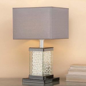 Modern Chic Glam Beveled Floating Crystals Glass Rectangular Table Lamp W/ Shade