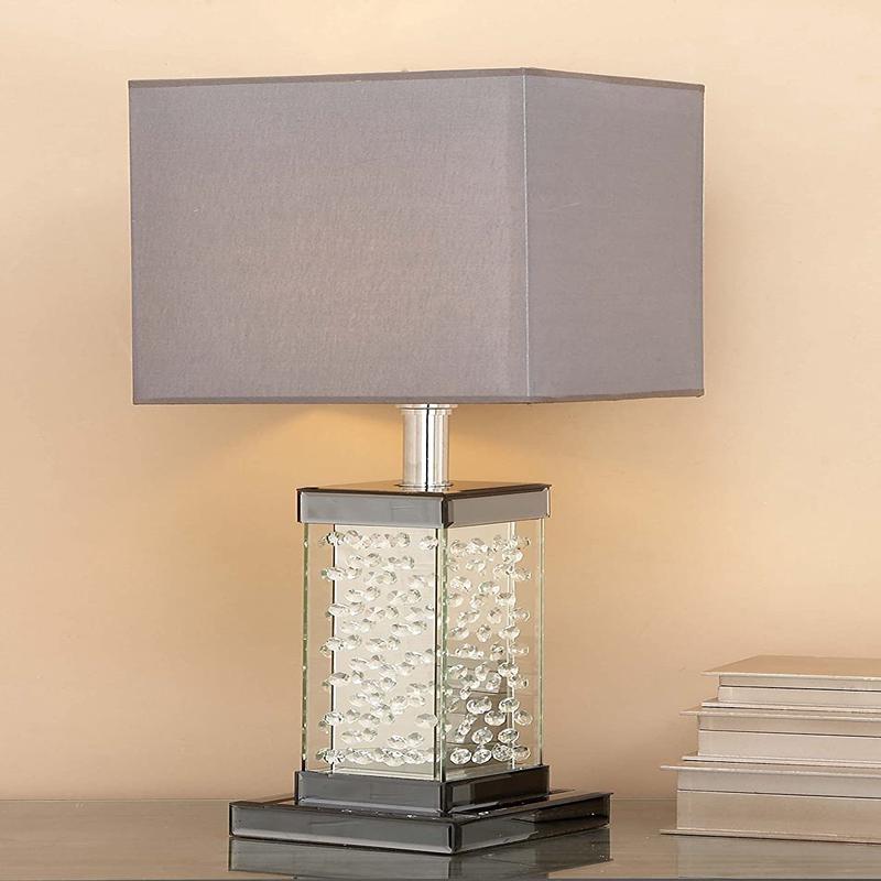 Modern Chic Glam Beveled Floating Crystals Glass Rectangular Table Lamp W/ Shade