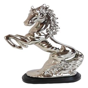 Modern Chic Silver Plated Ceramic Endor Rearing Prancing Equine Horse Figurine