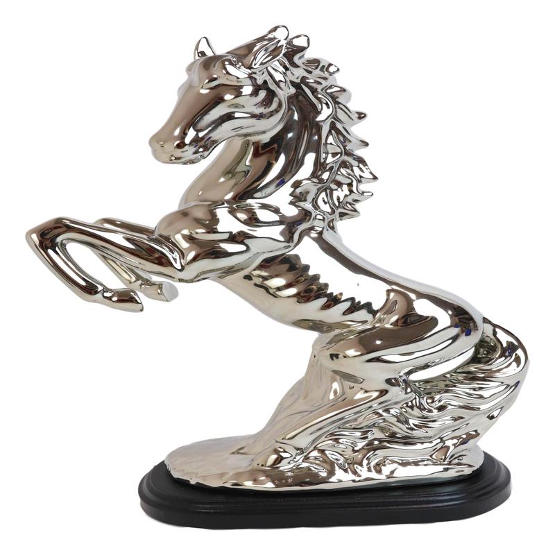 Modern Chic Silver Plated Ceramic Endor Rearing Prancing Equine Horse Figurine