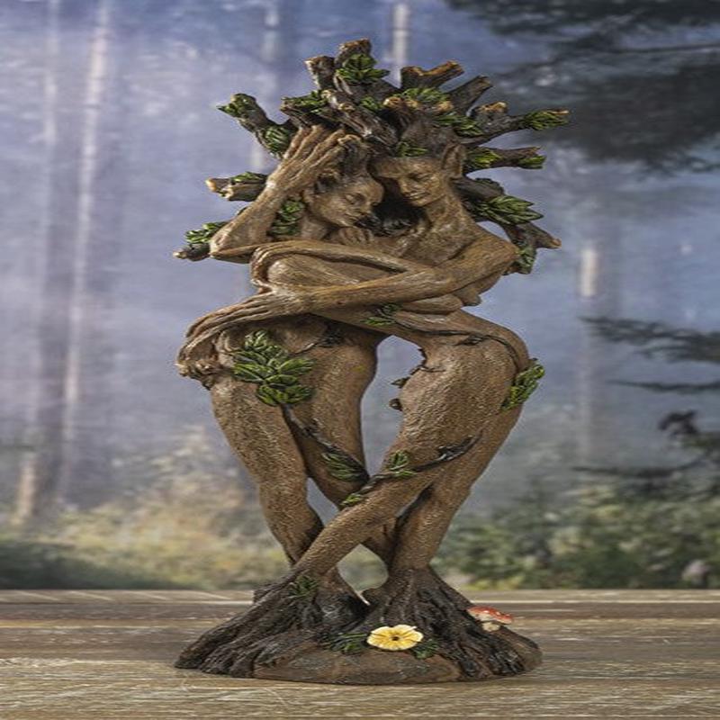 Nature Spirit Greenman And Tree Woman Gaia Dryad Ent Couple Embracing Figurine