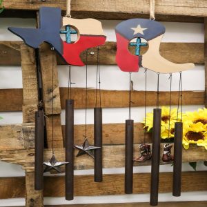 Pack of 2 Western Star Texas State Flag Cowboy Boot Turquoise Cross Wind Chimes