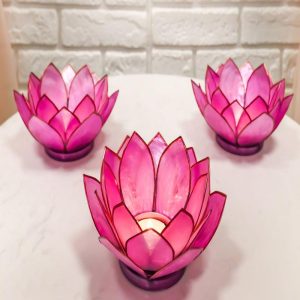 Pack Of 3 Coral Pink Seashells Lotus Flower Votive Tea Light Candle Holders