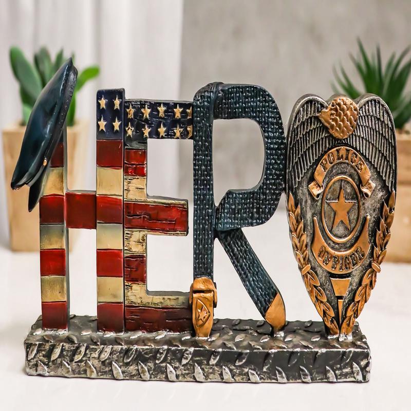 Police Man Officer Cop Badge Hat USA Flag Hero 3D Word Art Desktop Figurine