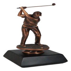 Professional Golfer Swinging Golf Club On A Tee Bronze Electroplated Statue
