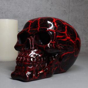 Red Lightning Thunder Bolt Punk Rock Black Skull Figurine Ossuary Macabre Art