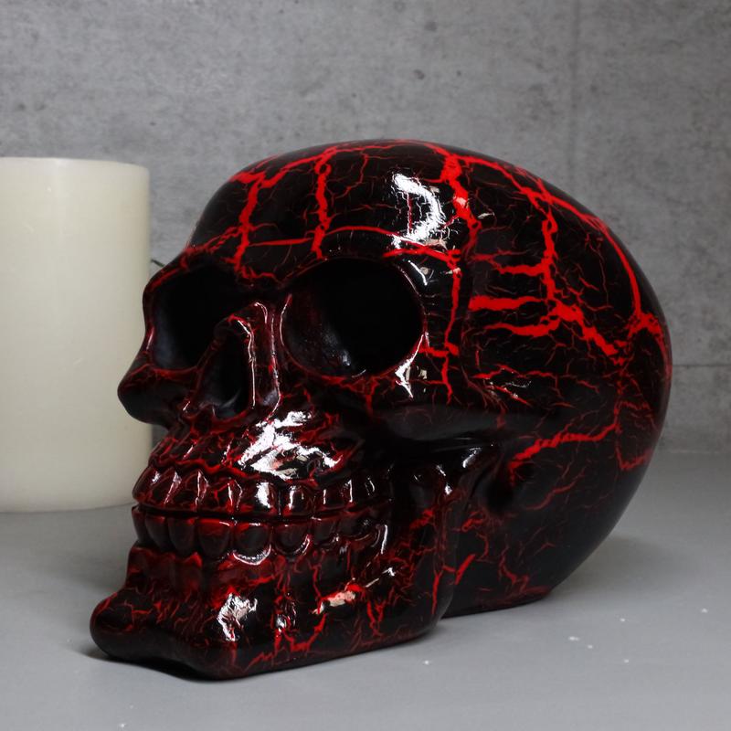 Red Lightning Thunder Bolt Punk Rock Black Skull Figurine Ossuary Macabre Art