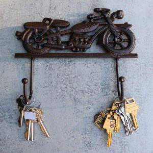 Rustic Cast Iron Retro Motorcycle Chopper Bike Wall Double Hooks Coat Hanger