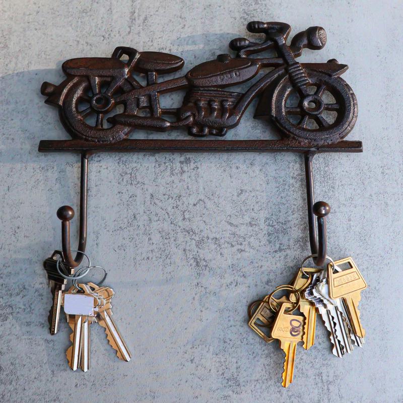 Rustic Cast Iron Retro Motorcycle Chopper Bike Wall Double Hooks Coat Hanger