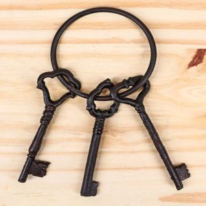 Rustic Vintage Antique Design Cast Iron Jailor 3 Keys On Ring Old World Decor