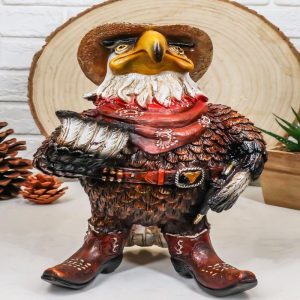 Rustic Western Country Comical Cowboy Bald Eagle Sheriff In Boots Figurine