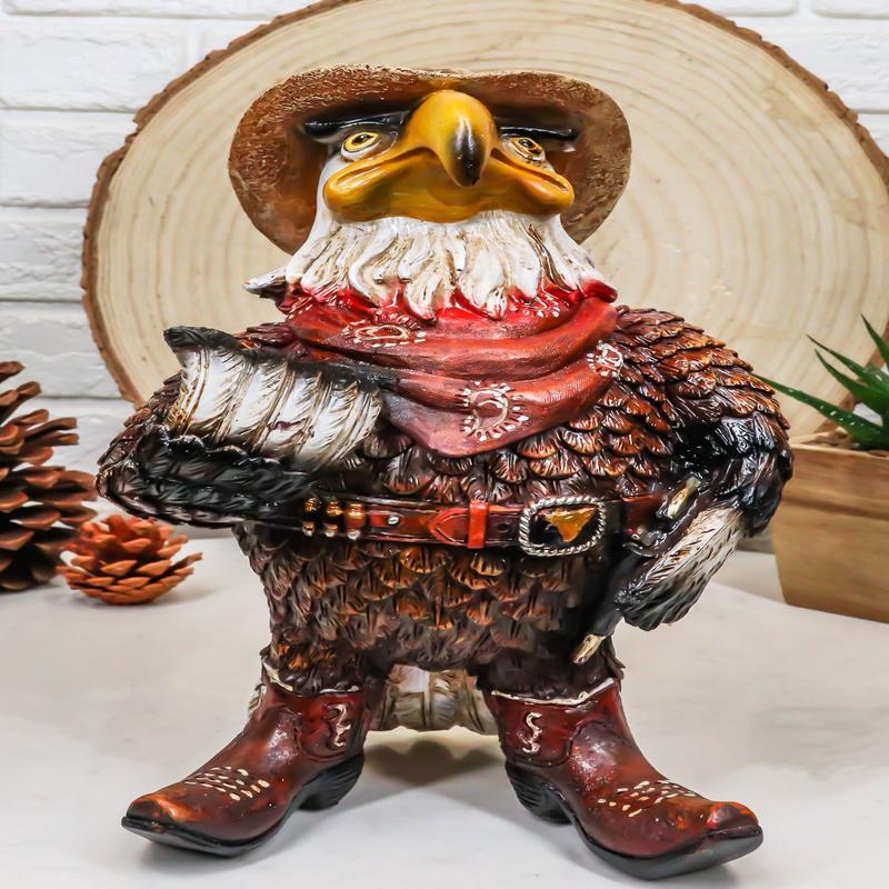 Rustic Western Country Comical Cowboy Bald Eagle Sheriff In Boots Figurine