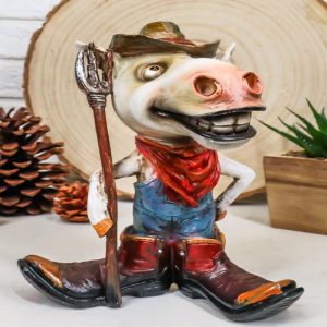 Rustic Western Country Farm Comical Cowboy Horse With Pitchfork Boots Figurine