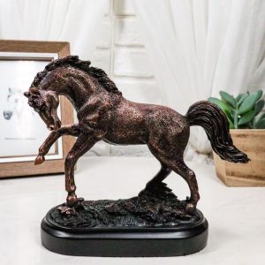Rustic Western Country Stallion Horse Textured Bronze Resin Figurine With Base