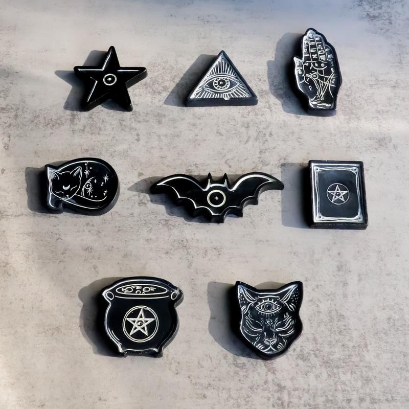 Set Of 8 Wicca Pentagram Evil Eye Hamsa Cats Bat Cauldron Incense Stick Holders