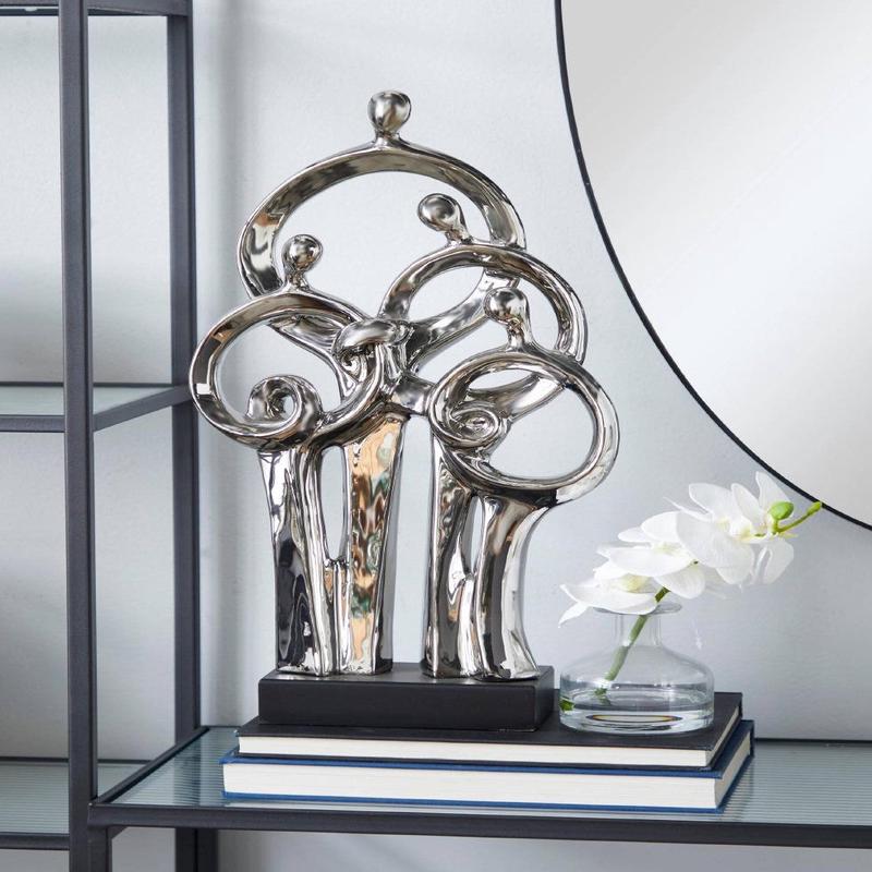 Silver Plated Ceramic Abstract Modern Gallery Art Family Of 4 Unit Figurine