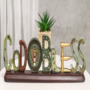 US Army Military Eagle Emblem Bullets And Camo Boots God Bless Word Art Plaque