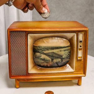 Vintage Retro Rectangle TV Television Box Set Money Coin Savings Piggy Bank