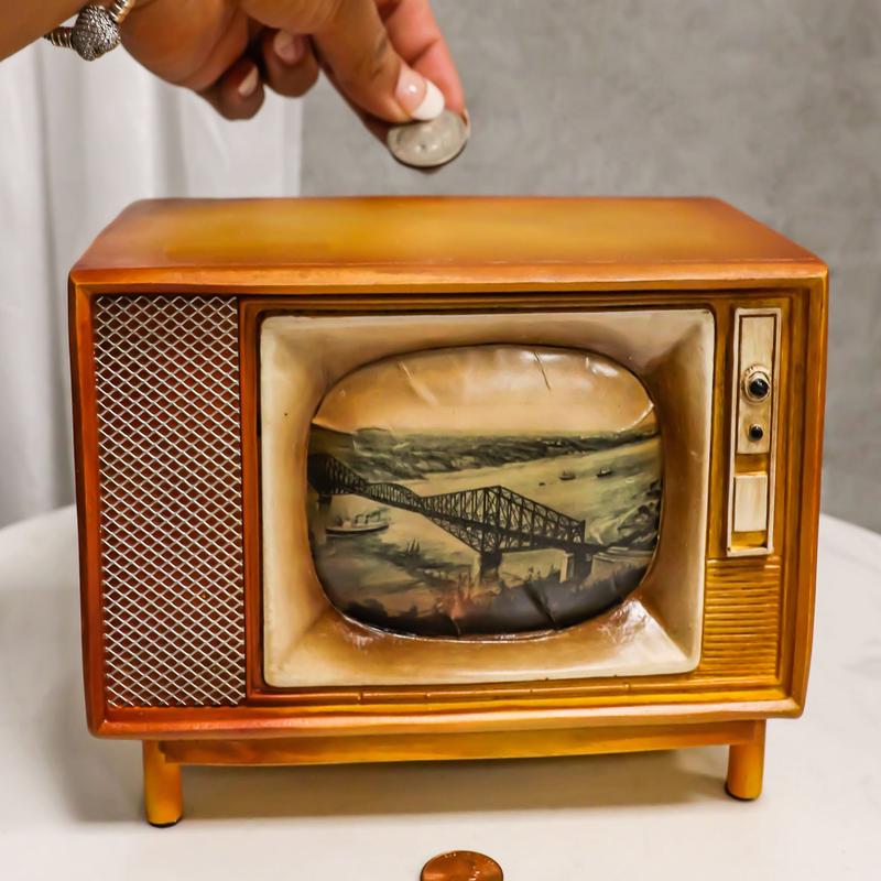 Vintage Retro Rectangle TV Television Box Set Money Coin Savings Piggy Bank