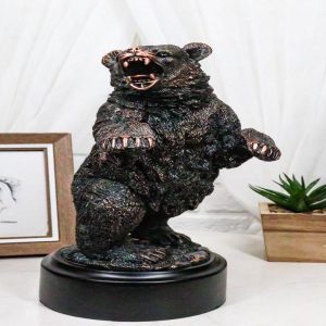 Western Black Bear On Rear Legs Roaring Bronze Electroplated Resin Decor Statue