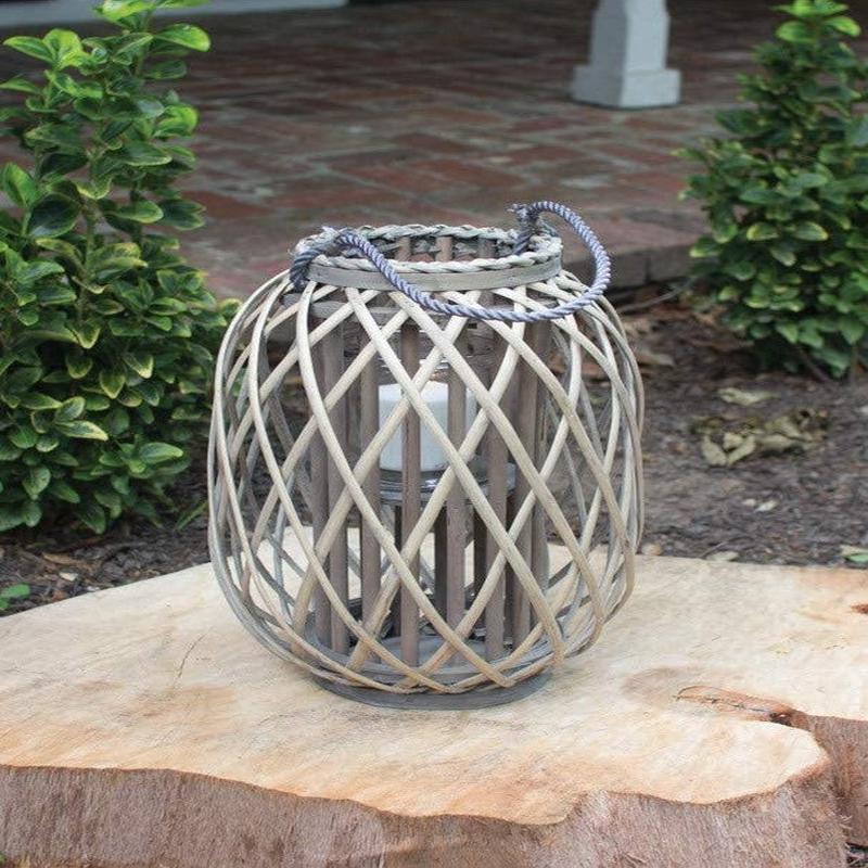 16"H Rustic Western Farmhouse Rattan Wood Willow Candle Lantern Candleholder