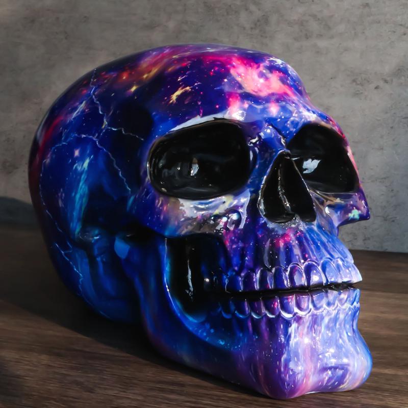 Cosmic Supernova Galaxy Deep Space Milky Way Iridescent Blue Skull Figurine