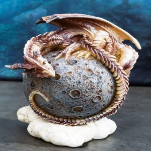 Dream Weaver Fantasy Wyrmling Dragon Sleeping On Cratered Lunar Moon Figurine