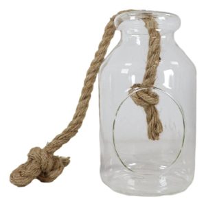 Farmhouse Rustic Country Hanging 7" H Glass Bottle Terrarium With Jute Strings