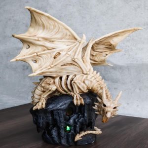 Gothic Exo Skeleton Dragon On Rock Cavern With Colorful LED Light Figurine