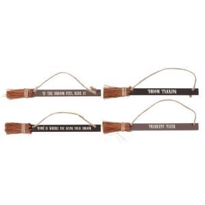 Halloween Novelty Witchcraft Witch Broomsticks Funny Signs Ornaments Pack Of 4