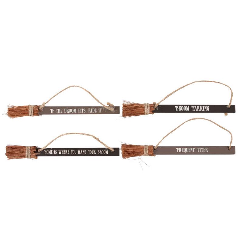 Halloween Novelty Witchcraft Witch Broomsticks Funny Signs Ornaments Pack Of 4